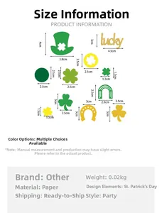 Detailed size chart for St. Patrick's Day shamrock and lucky hat party table confetti
