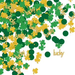 St. Patrick's Day shamrock confetti set with green clover and gold lucky sequins