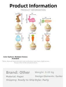 Detailed size chart for Easter party cake toppers featuring rabbits and colorful eggs