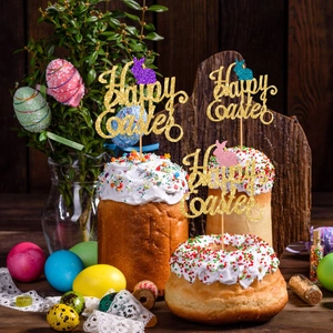 Happy Easter Cake Topper Glitter Gold Rabbit Bunny Silhouette Decorative Baking Supplies For Holiday Party Celebration