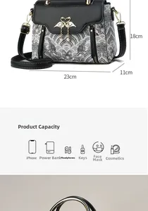 Vue détaillée de la capacité du sac ethnique avec dimensions 23cm de large et 18cm de haut