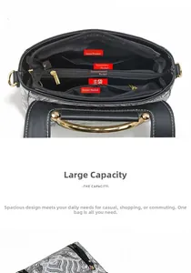 Détail des compartiments intérieurs et du motif floral rétro de ce sac à main élégant