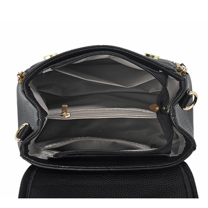French style black pebbled leather crossbody bag with multiple inner compartments