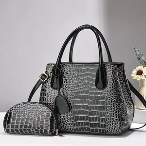 Two-piece handbag set for women with black and white crocodile pattern embossed leather