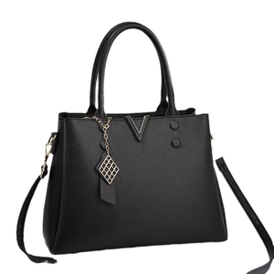 Sac fourre-tout noir classique avec fermoir en V doré et bandoulière amovible pour femme