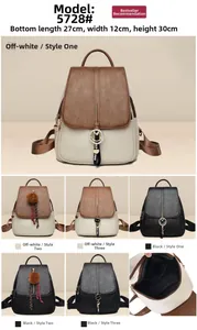 Detail view of stylish textured PU leather backpack showing dimensions and inner pockets