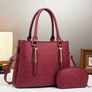 Ensemble de sacs cabas bordeaux en cuir PU avec bandoulière et petite bourse assortie