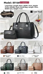Detail of crocodile embossed tote and small chain bag set in various stylish colors