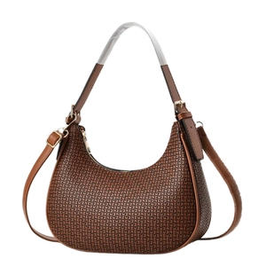 Sac hobo rétro marron en demi-lune avec motif géométrique gaufré et finitions dorées