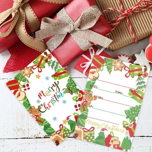 Detail van kerstuitnodigingskaart met feestelijke illustraties en RSVP-velden op de achterkant