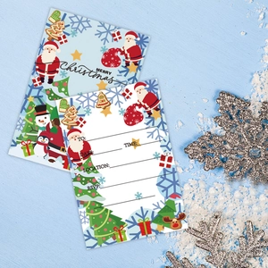Christmas party invitation cards set with Santa and snowman designs for holiday events