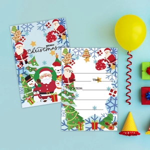 Kerst uitnodigingskaarten met kerstman en rendier inclusief feestelijke decoraties