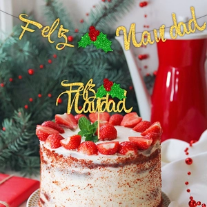 Goldenes Feliz Navidad Banner und Kuchendekoration Set mit festlicher Weihnachtsdeko