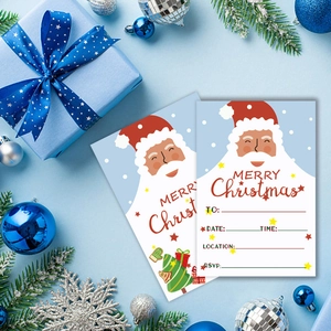 Detail view of a Christmas invitation card with Santa illustration and RSVP sections