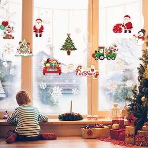 Christmas Hanging Banner Cardboard Cartoon Santa Claus Reindeer Snowman Tree Decoration For Holiday Party Home Window Decor