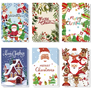 Christmas Invitation Card Set Cartoon Santa Claus Snowman Reindeer Pattern Cardboard Holiday Party Supplies Merry Christmas Cards