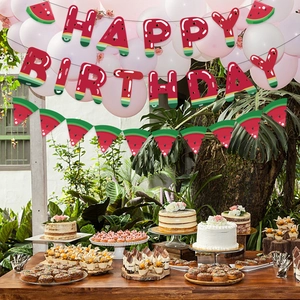 Σετ γιρλάντα Happy Birthday με θέμα καρπούζι για καλοκαιρινή διακόσμηση παιδικού πάρτι