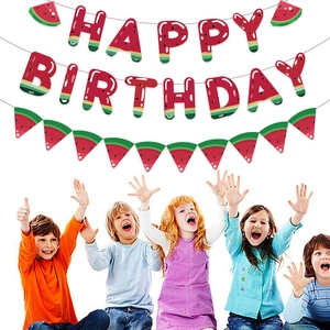 Σετ γιρλάντα Happy Birthday με θέμα καρπούζι και φέτες φρούτων για καλοκαιρινό πάρτι