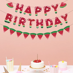 Σετ Πανό Happy Birthday με Θέμα Καρπούζι Χαρτόνι Καλοκαιρινά Φρούτα Γιρλάντες για Διακόσμηση Πάρτι Γενεθλίων Παιδιών