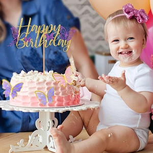 Glitter Happy Birthday cake topper set with colorful butterflies for party decoration