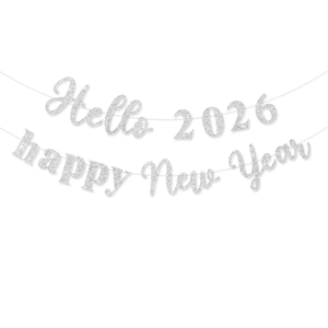 Détail de la bannière 2026 Happy New Year en paillettes argentées pour fête de Nouvel An