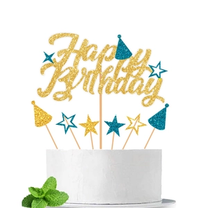 Set di 7 topper per torta scintillanti in oro e blu per feste di compleanno bimbi