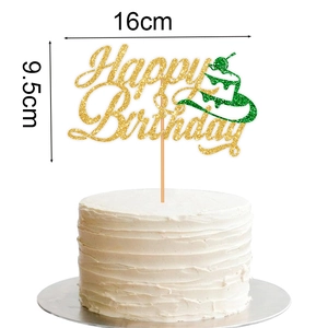 Macro view of gold glitter Happy Birthday cake topper with 16cm width measurements