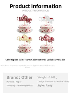 Detailed size parameters for Happy Valentine's Day glitter cake toppers in 16cm height