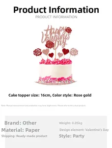 Dimensions du cake topper Happy Valentine's Day or rose avec fleurs et cœurs rouges