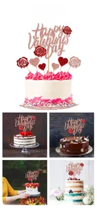 Gros plan sur les décorations de gâteau Happy Valentine's Day avec cœurs pailletés