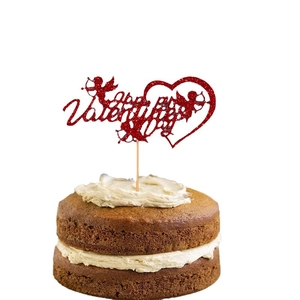 Sparkling red glitter Valentine's Day cake topper with Cupid and heart for cake decor