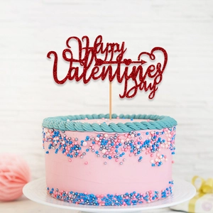 Happy Valentines Day Cake Topper Glitter Paper Heart Arrow Romantic Wedding Birthday Anniversary Party Decoration Accessory