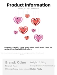 Detail of paper heart garland kit featuring 20cm and 12cm layered hearts and 3m rope
