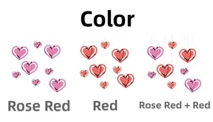 Three color variants of layered heart hanging decorations in rose red and red options