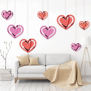 3D heart hanging wall decorations in red and pink for Valentine's Day party backdrop decor