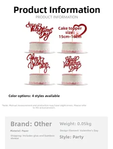 Détail de 4 décorations de gâteau rouges pailletées pour la Saint-Valentin de 15-16cm