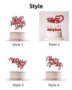 Détail de quatre modèles de cake toppers coeurs rouges pailletés pour la Saint-Valentin
