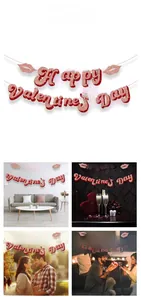 Detail of glitter Happy Valentine's Day banner with red lip cutouts for home party decor