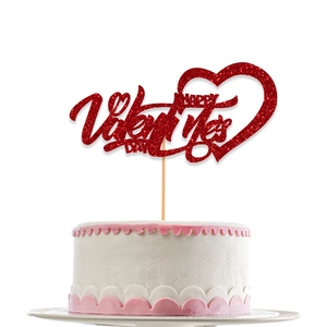 Décoration de gâteau cœur à paillettes rouges Happy Valentine's Day sur crème