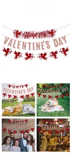 Bannière pailletée Happy Valentine's Day avec cœurs Cupidon pour décor romantique