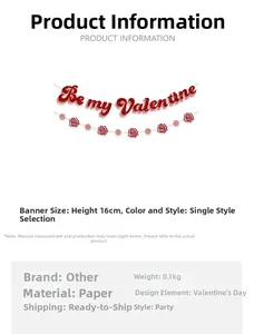 Detail of Be My Valentine glitter banner with heart motifs and rose design for party decor