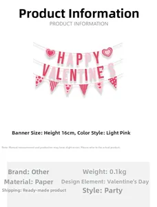Macro detail of paper Valentine's Day banner showing 16cm heart flags and pink dots
