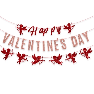 Guirlande Happy Valentine's Day scintillante avec Cupidon pour décoration romantique