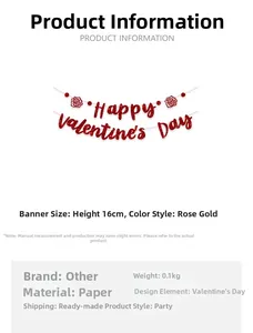 Detailed size and weight specs for rose gold glitter Happy Valentine's Day banner