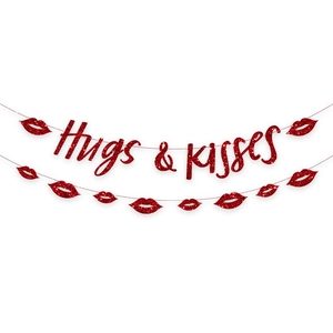 Bannière En Papier Pailleté Saint Valentin Lettres Hugs And Kisses Guirlande Lèvres Décoration Fête Mariage Anniversaire