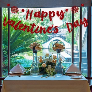Sparkling red Happy Valentine's Day glitter banner for romantic wedding and dating decor