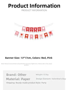 Detailed product specifications for XOXO Valentine's Day pink and red paper swallowtail banner