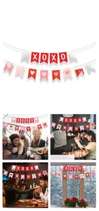 Detail of red glitter XOXO swallowtail banners and heart flags for Valentine's Day party decor