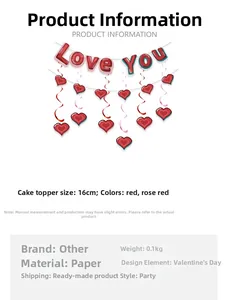 Detailed view of Love You cake topper set with red heart picks for party decor