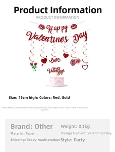 Red glitter Valentine's Day party set with banners, heart swirls and cake toppers